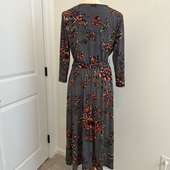 Ronni Nicole Women's Size 10 Midi V Neck Dress Houndstooth Floral Dark Academia - Picture 5 of 12